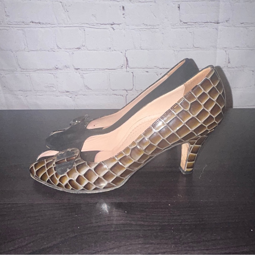 Anyi Lu Suede Croc Embossed heels‎ size 39 1/2